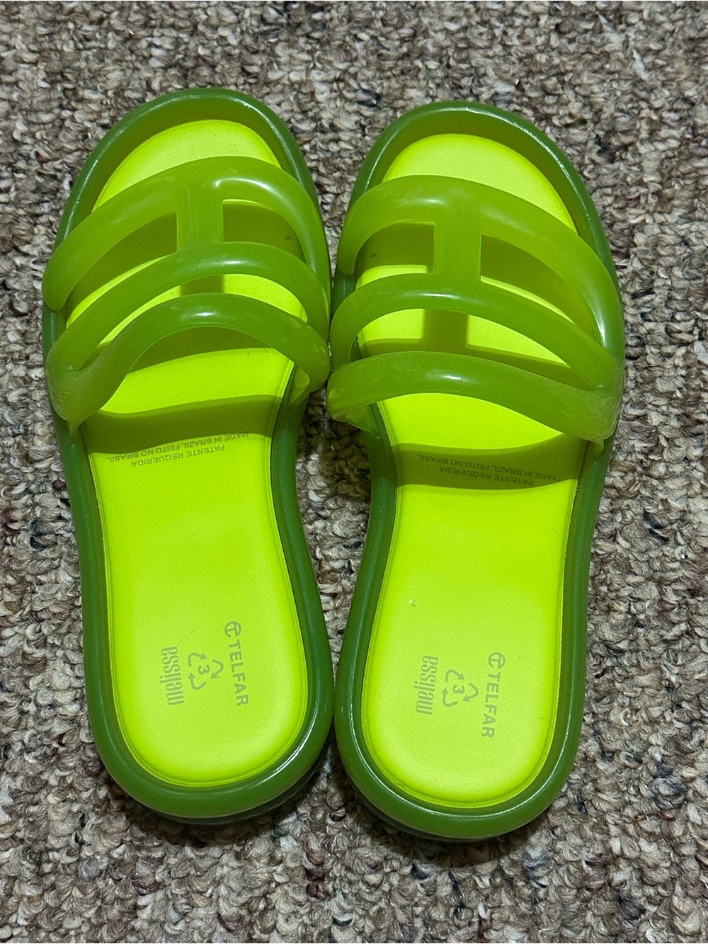 Telfar x Melissa Women's Neon Lime Jelly Slide Sandals - Bright Green - Picture 2 of 7